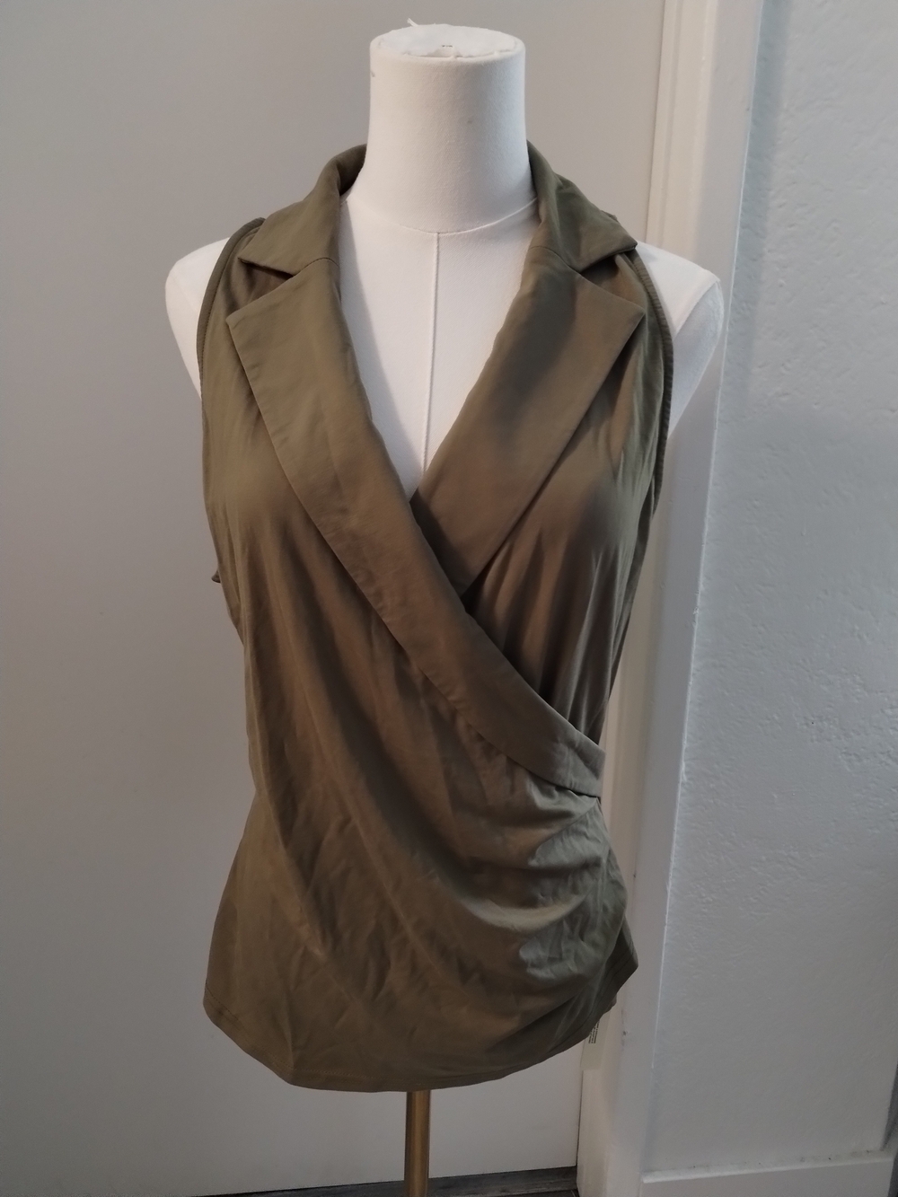 OGL Olive Green Sleeveless Wrap-Front Camisole
